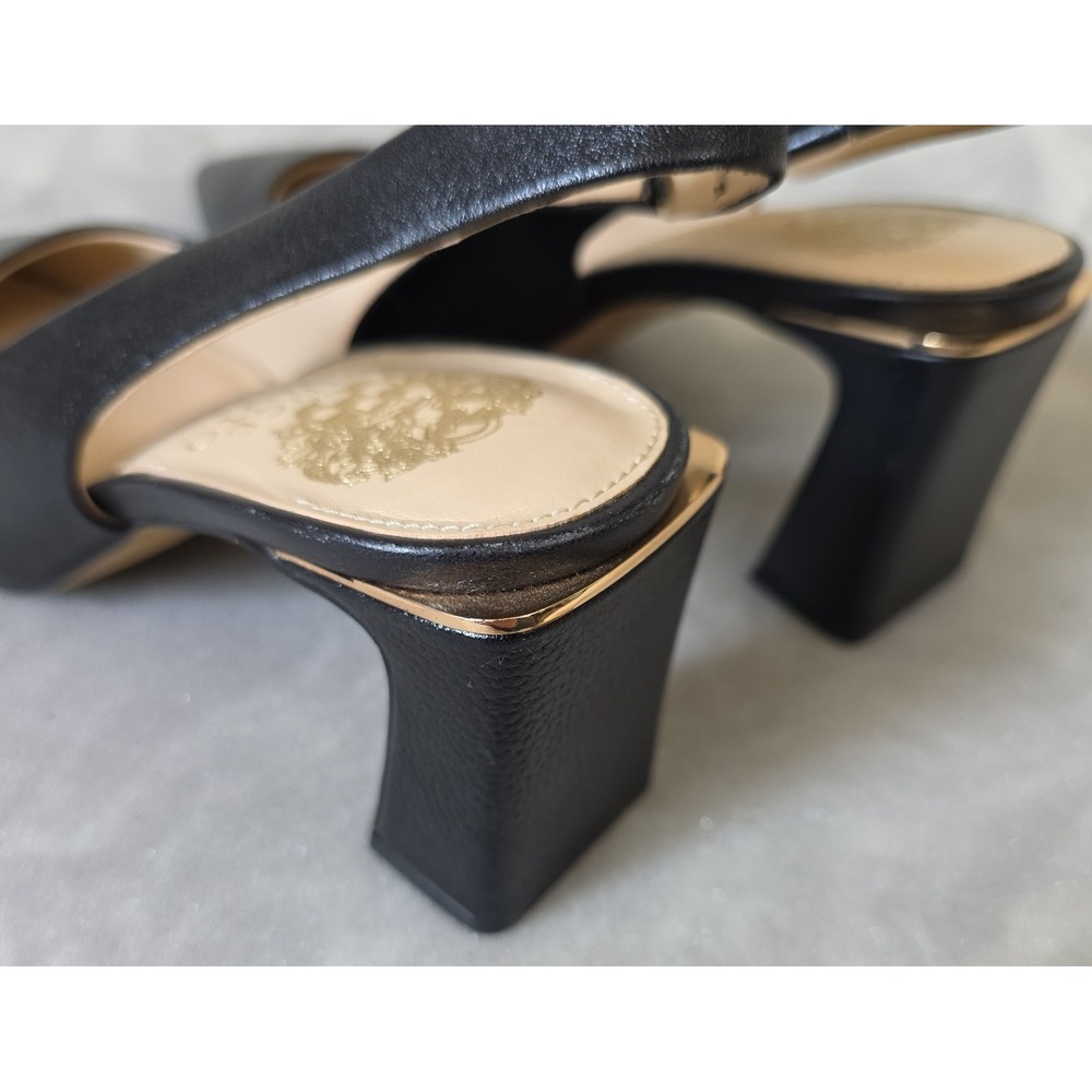 Vince Camuto Hamden Slingback Pumps Black Leather Block Heel Pointed Toe Sz 7.5 - Picture 11 of 16